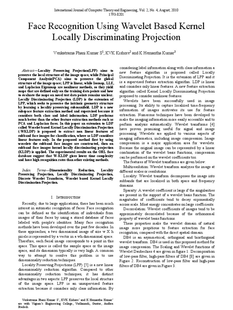 Face Recognition Using Wavelet Based Kernel Locally Discriminating ...