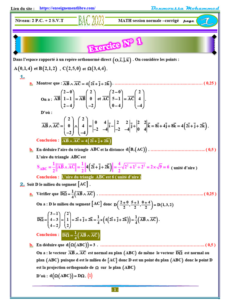 Corrigé Maths Bac 2023 - Session Normale | PDF | Cercle | Analyse ...