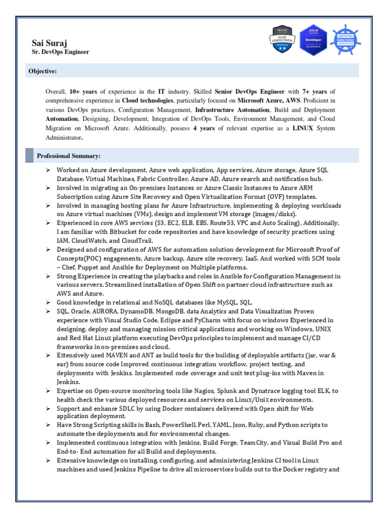 Sai Suraj DevOps Resume | PDF | Microsoft Azure | Cloud Computing