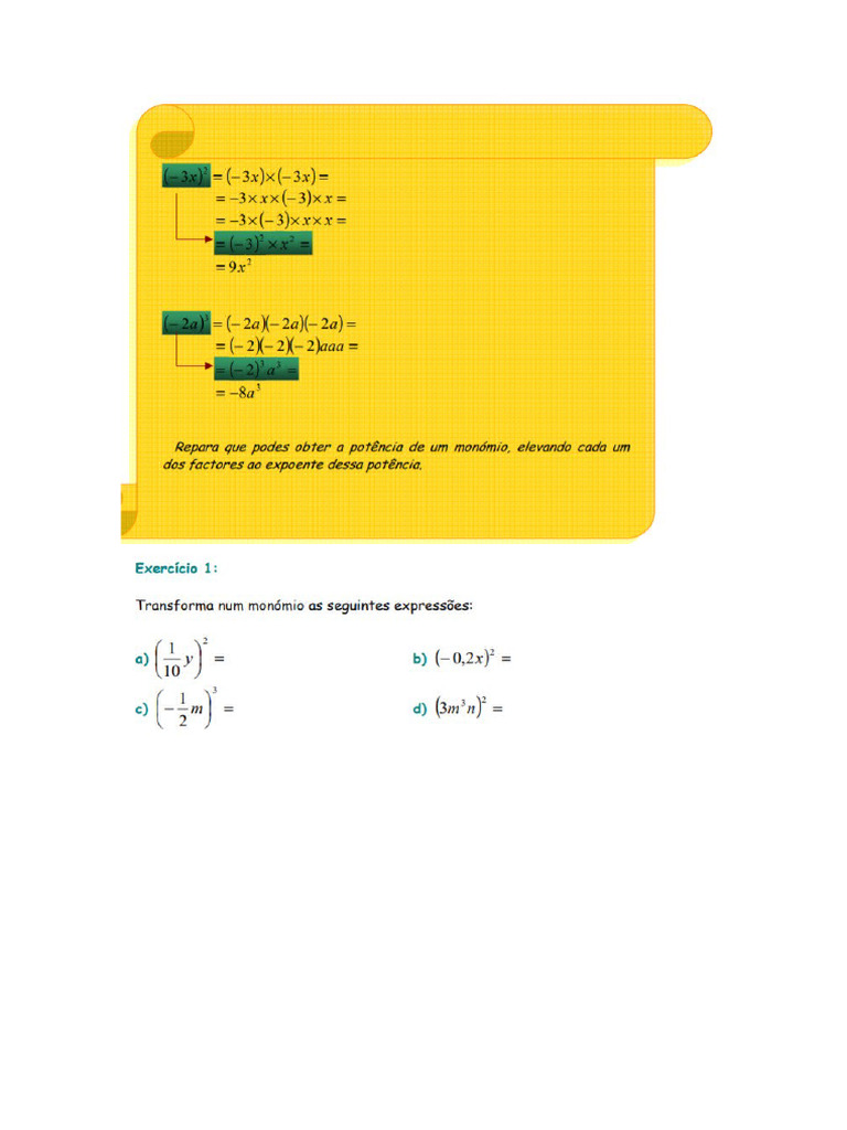 Exercicios de Matematica - Monomios e Polinomios | PDF
