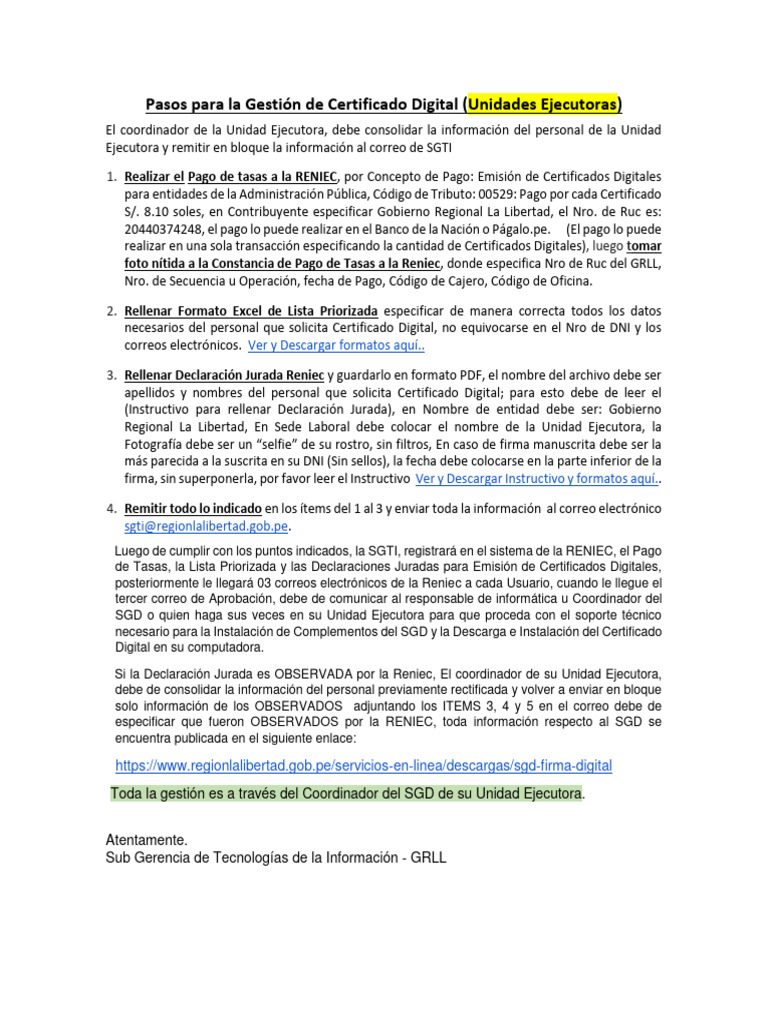 Gestión de Certificado Digital RENIEC | PDF | Documento de identidad ...