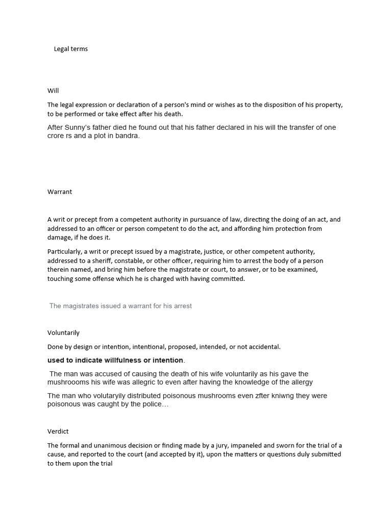 Legal Meanings Of The Terms Pdf Probation Lawsuit