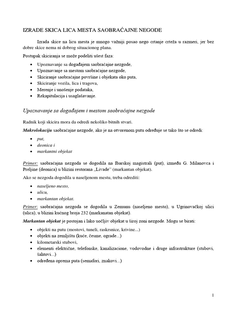 Izrade Skica Lica Mesta Saobraćajne Negode | PDF