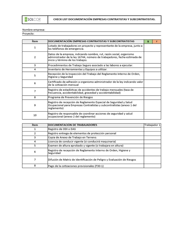 Documentación para Contratistas | PDF