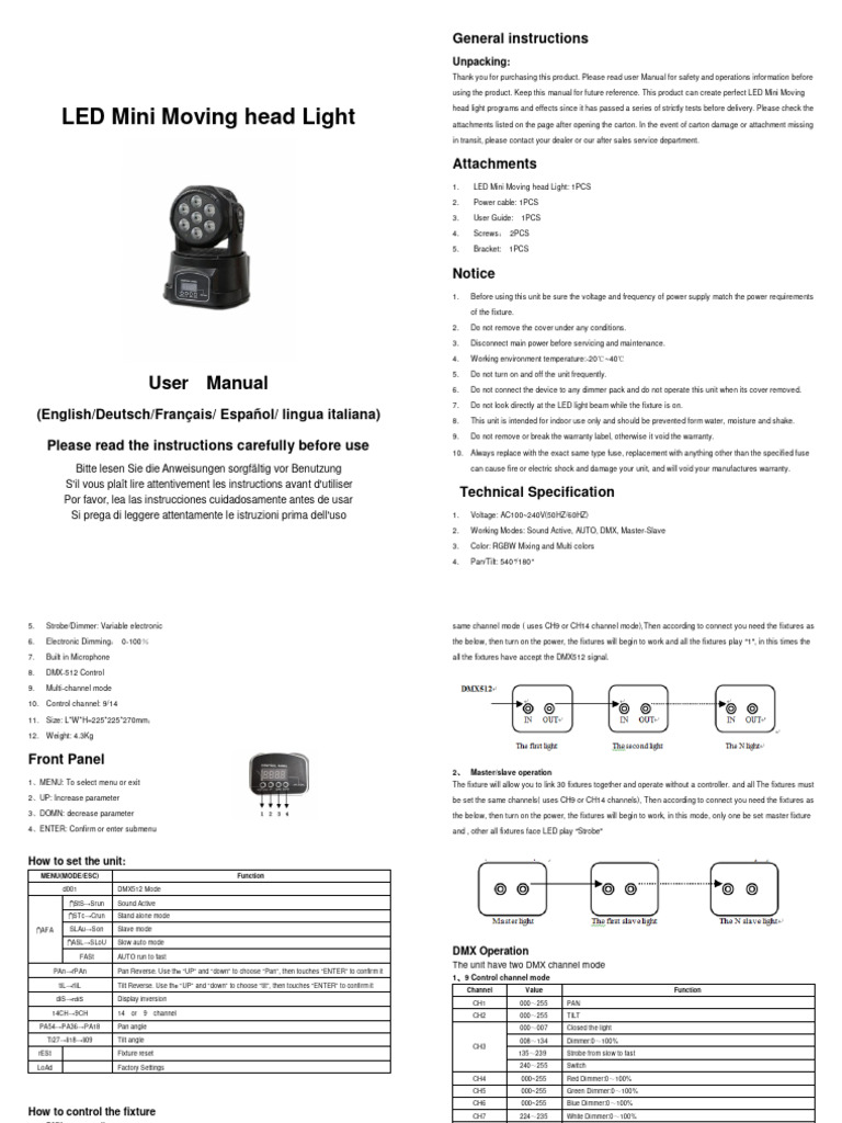 Mini LED Moving Head Light Manual | PDF | Interior Design | Electricity