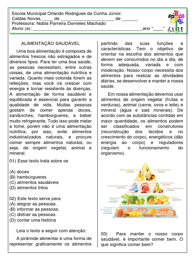 Alimentação Saudável para o 5º Ano | PDF | Alimentos