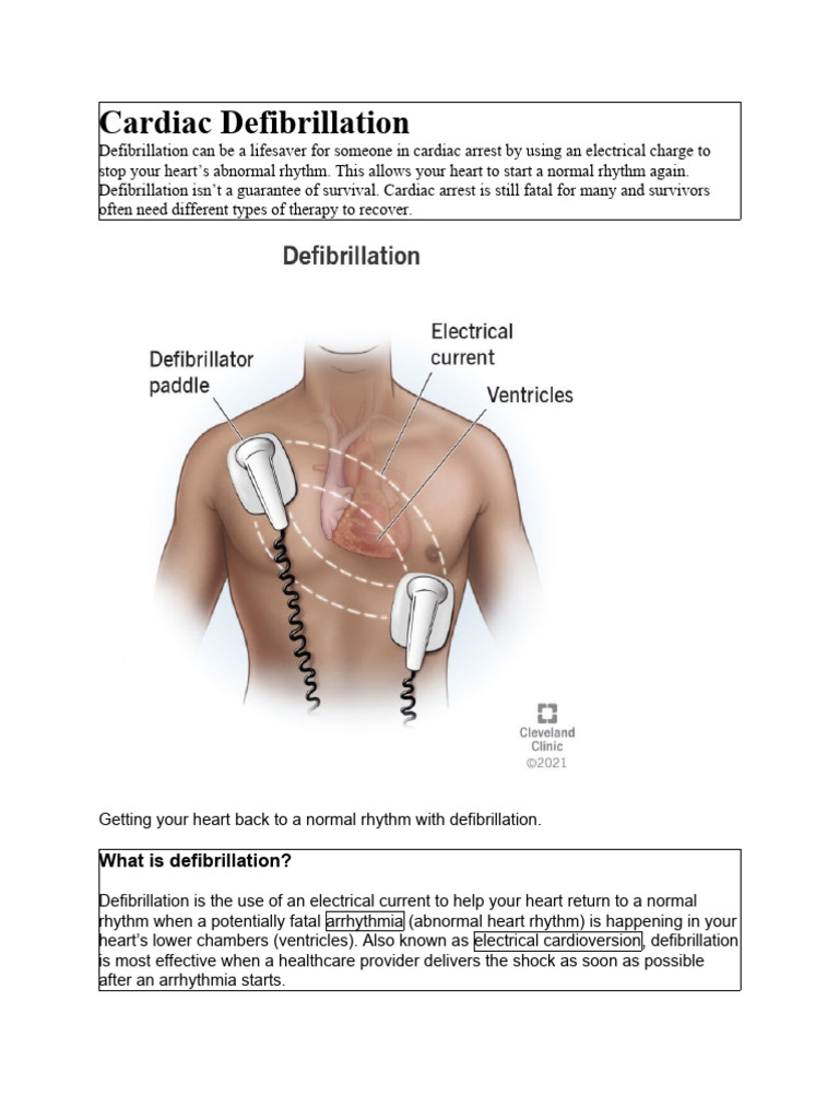 Cardiac Defibrillation | PDF | Cardiac Arrest | Heart