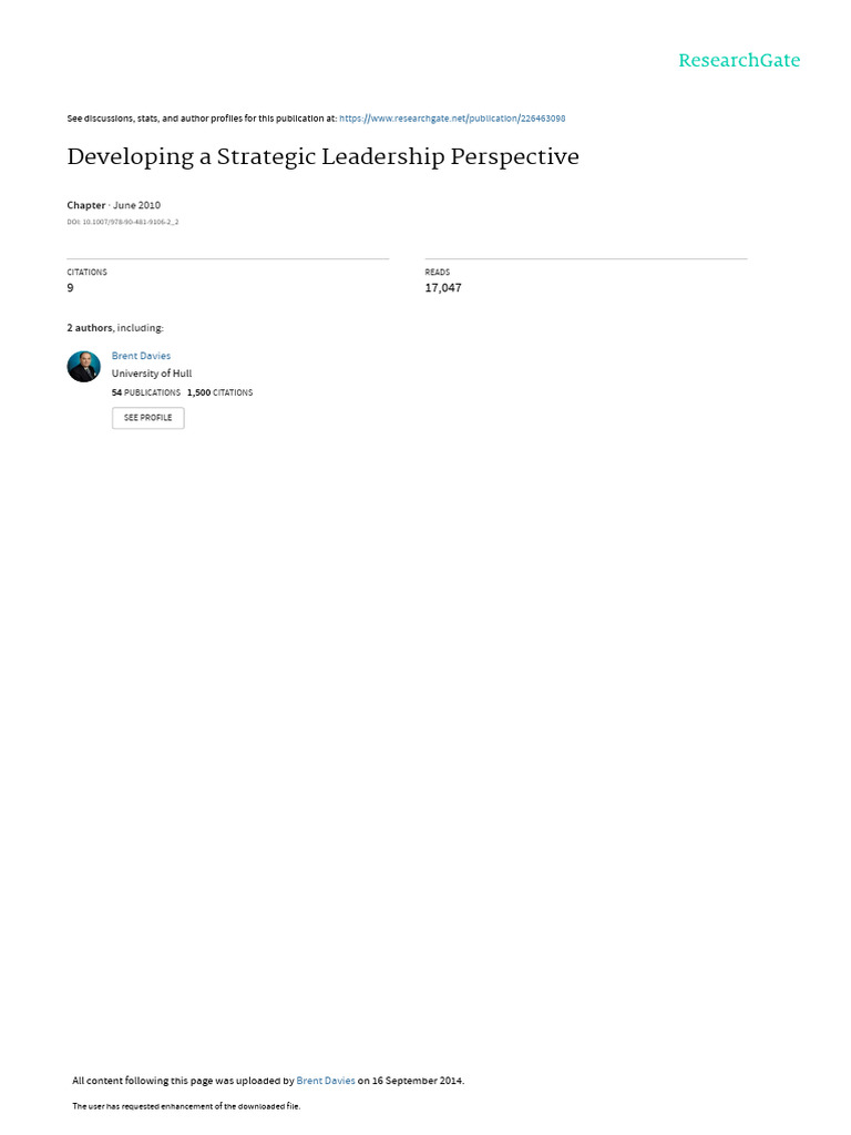 Barbara Davies Pdf Leadership Strategic Leadership