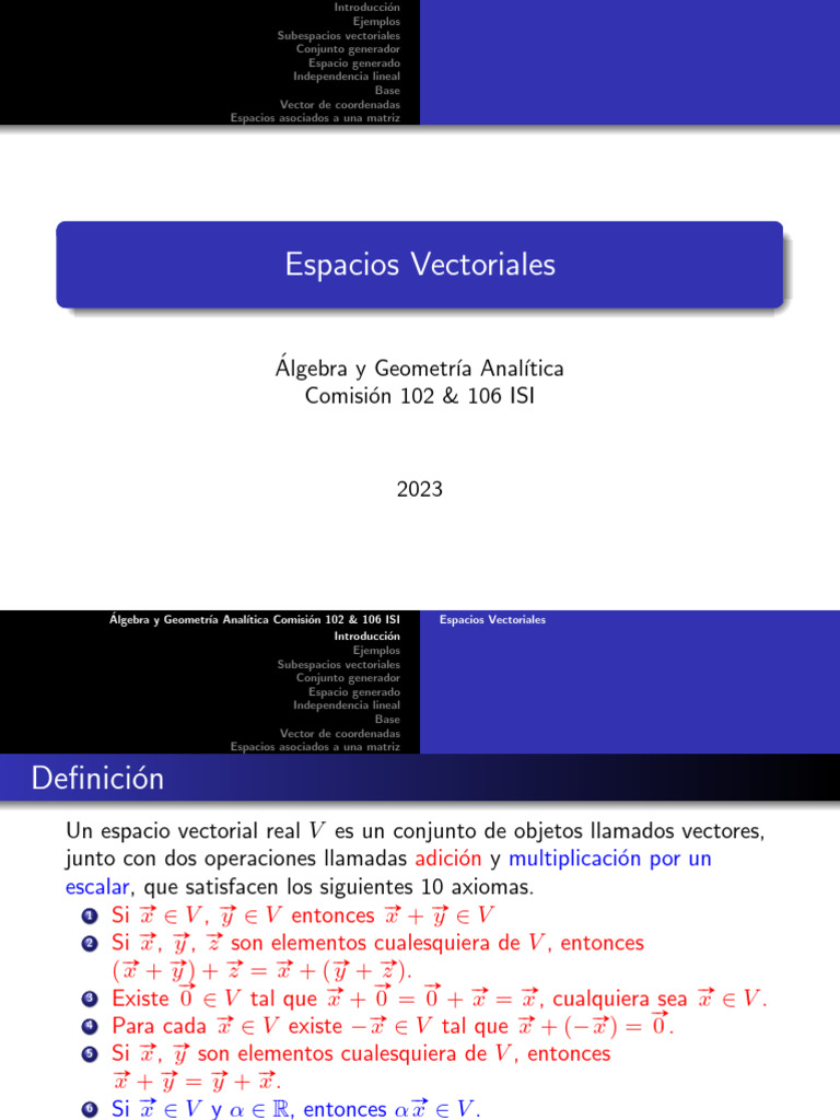 Espacios Vectoriales: Conceptos Clave | PDF | Espacio vectorial | Base ...