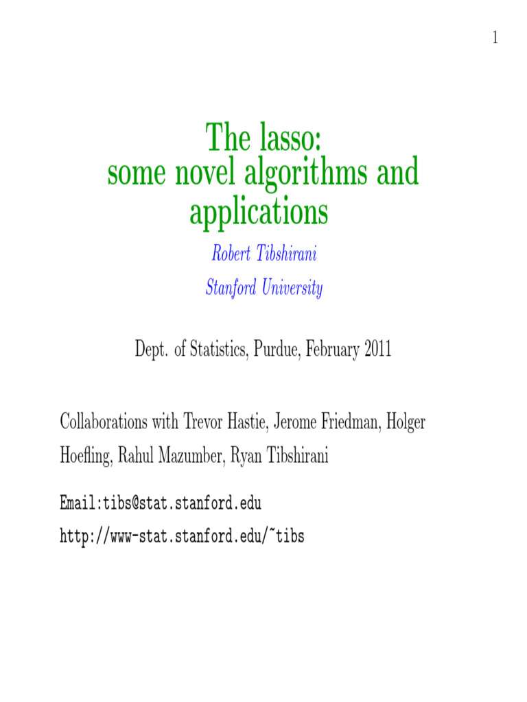 Lasso Slides Tibsharani | PDF | Logistic Regression | Linear Regression