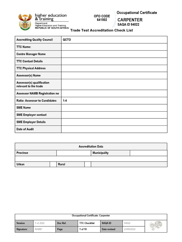 Carpenter Trade Test Accreditation Checklist | PDF | Carpentry ...