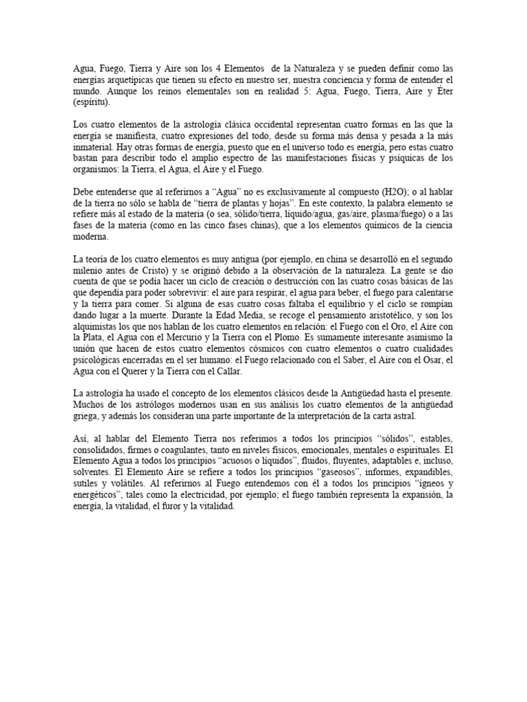 Los Cuatro Elementos de la Naturaleza | PDF | Agua | Incendios