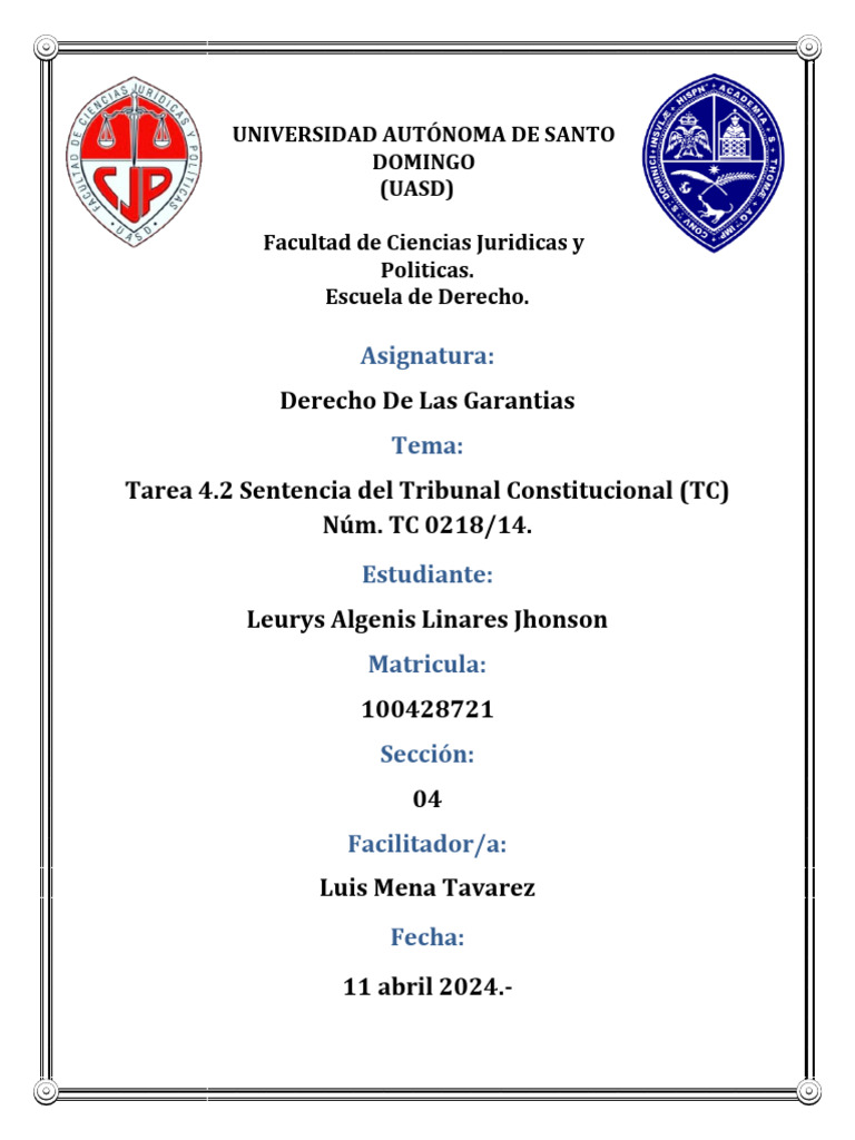 Análisis de la Sentencia TC 0218/14 | PDF | Sentencia (ley) | Constitución