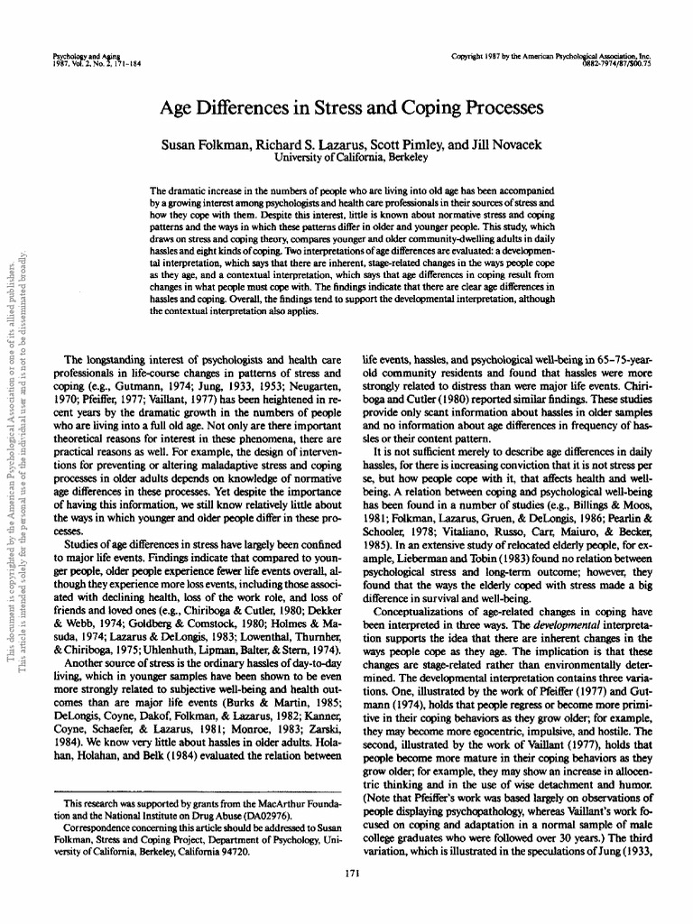Age Differences in Stress and Coping Processes | PDF | Psychology ...
