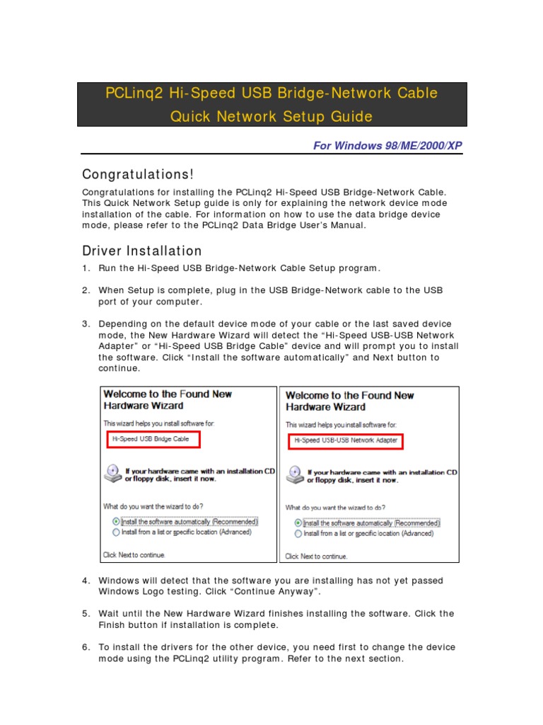 PCLinq2 USB Bridge Cable Setup Guide | PDF | Microsoft Windows | Usb