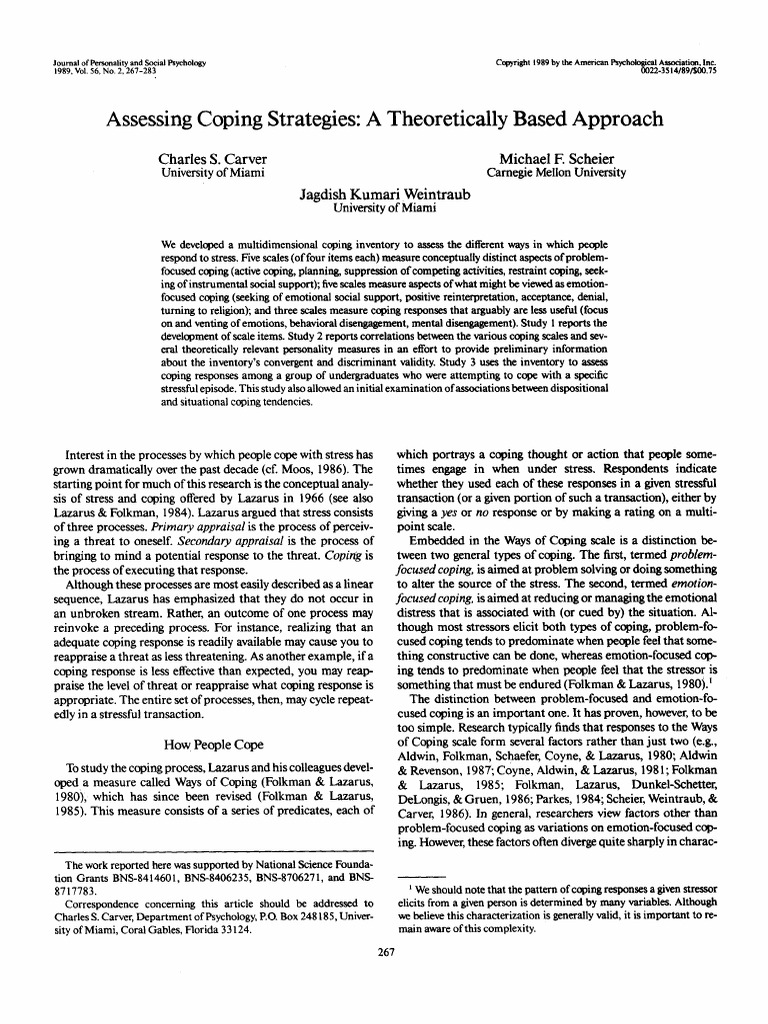 Assessing Coping Strategies A Theoretically Based Approach (1989) | PDF ...