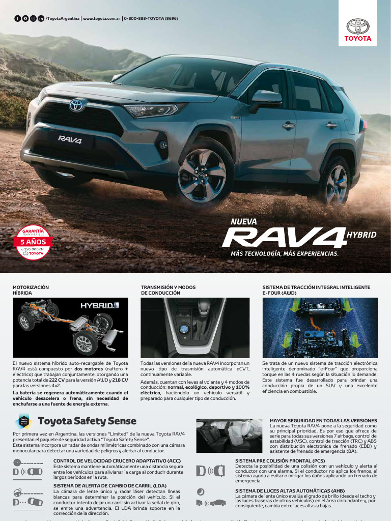 Ficha Tecnica Toyota Rav4 2020 | PDF | Vehículo híbrido | Tracción en ...