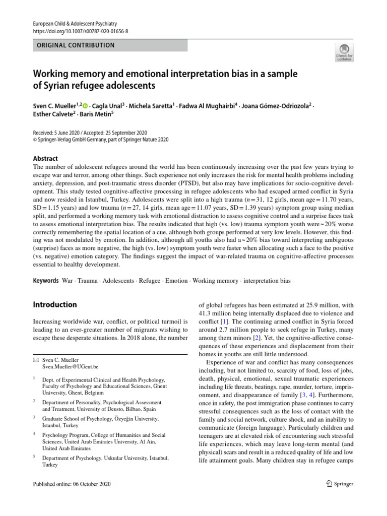 Working Memory and Emotional Interpretat | PDF | Psychological Trauma ...