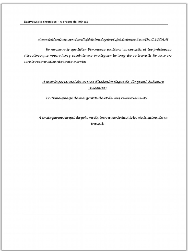 Dacryocystite Chronique - A Propos de 100 Cas - PDF Téléchargement ...