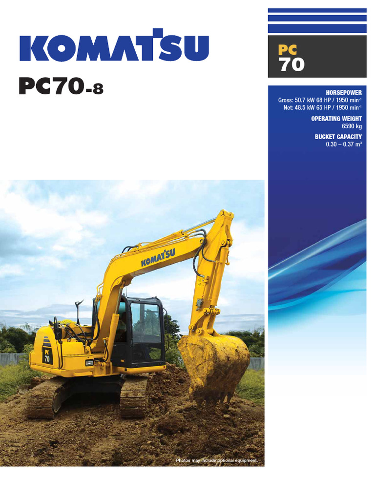 Komatsu PC70-8 Compact Excavator Specs | PDF | Horsepower