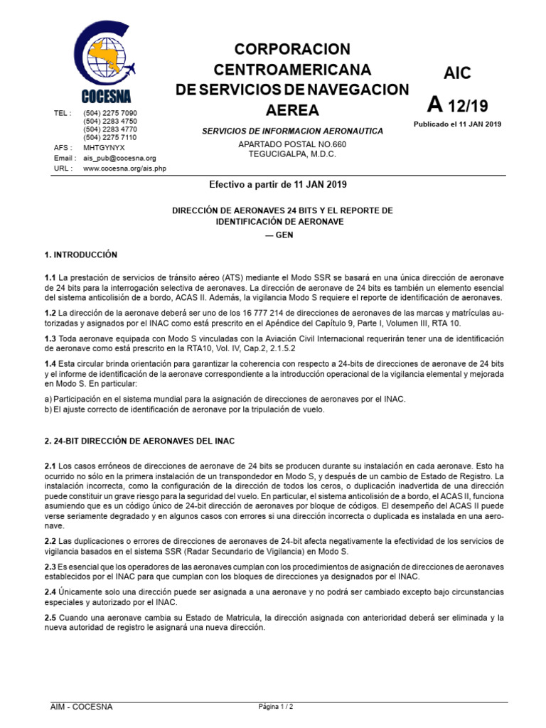 Direcciones de Aeronaves de 24 Bits INAC | PDF | Aeronave | Aeroespacial
