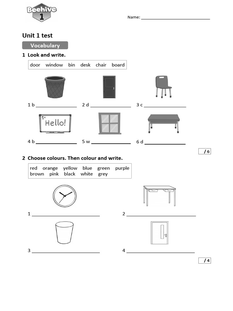 Beehive Level 1 Unit 1 Test | PDF | Classroom | Learning