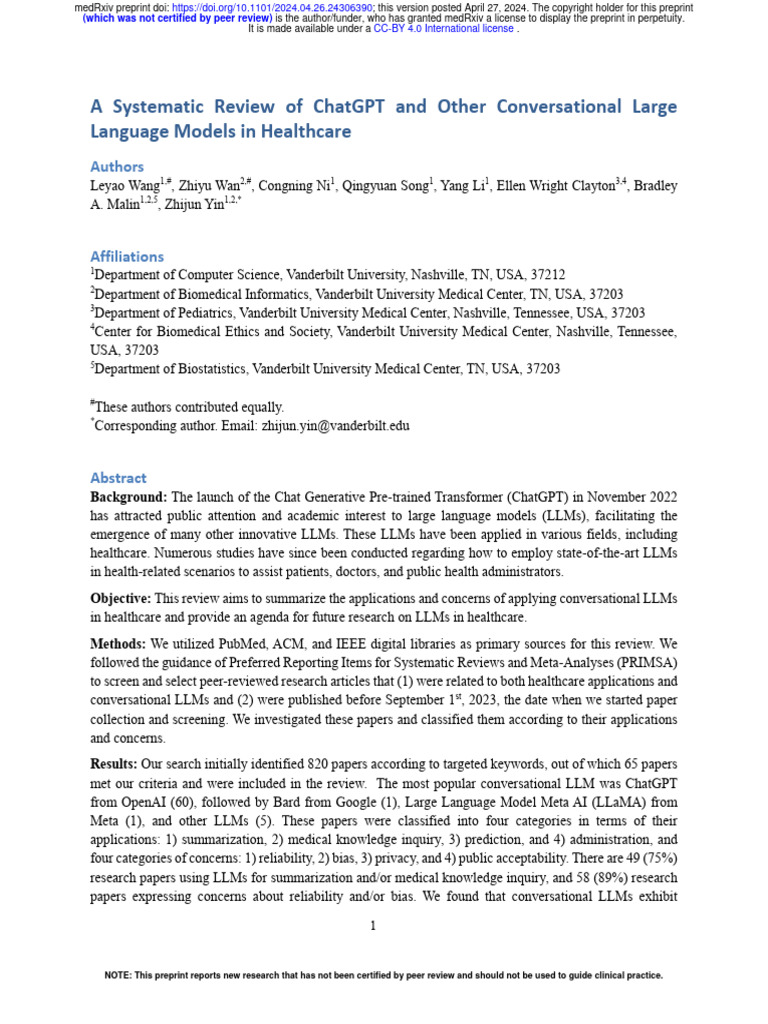 2024 04 26 24306390v1 Full | PDF | Medical Diagnosis | Sensitivity And ...