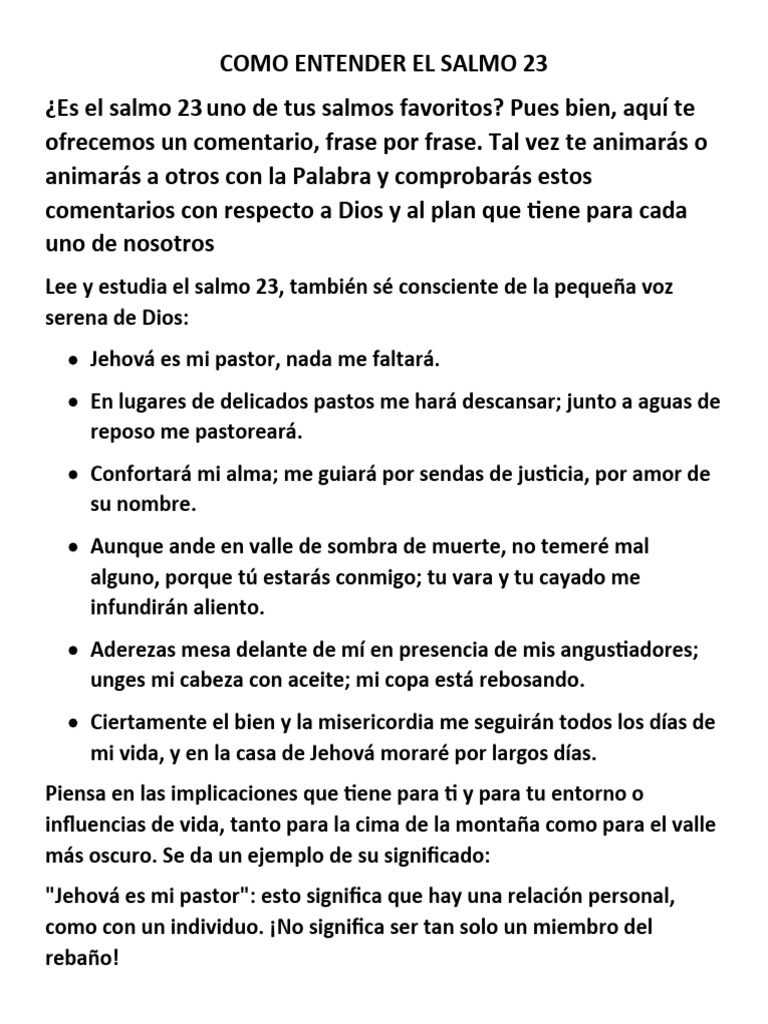 Entendiendo el Salmo 23: Comentarios y Significado | PDF