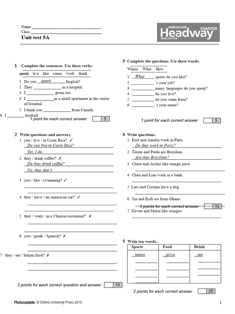 Unit Test 5A: English Language Skills | PDF