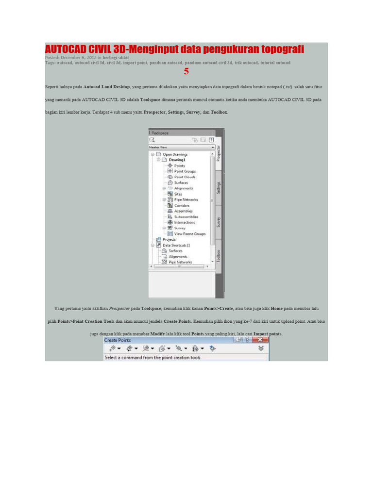 Input Data Pengukuran Autocad Civil 3D 2012 | PDF
