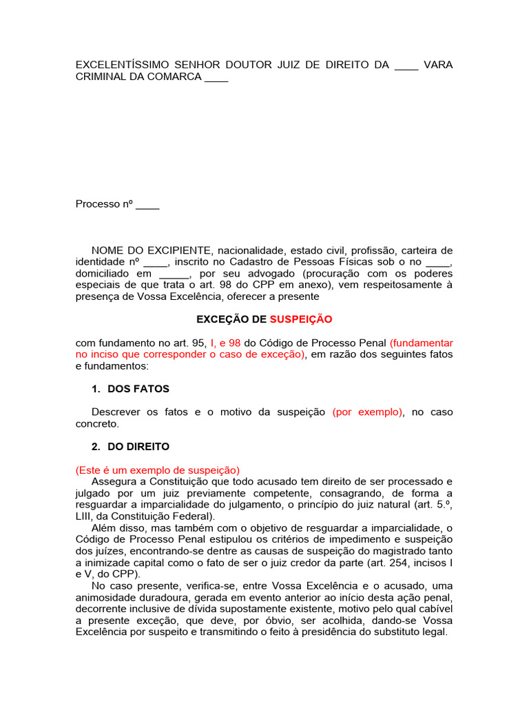 Modelo Editavel de Excecao | Download grátis PDF | Advogado | Juiz