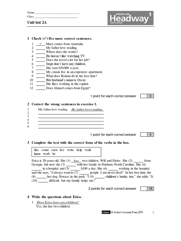 Unit Test 2A: English Language Skills | PDF | Linguistics