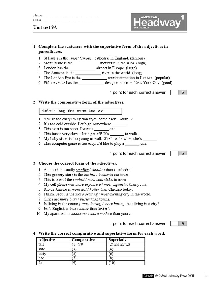 AHW3e - Level 01 - Unit Test 9a | PDF | Travel | Foreign Language Studies
