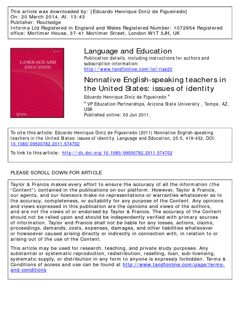 Nonnative English Teachers' Identities | PDF | English As A Second Or ...