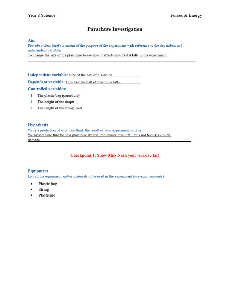 Parachute Experiment Analysis | PDF | Experiment | Hypothesis