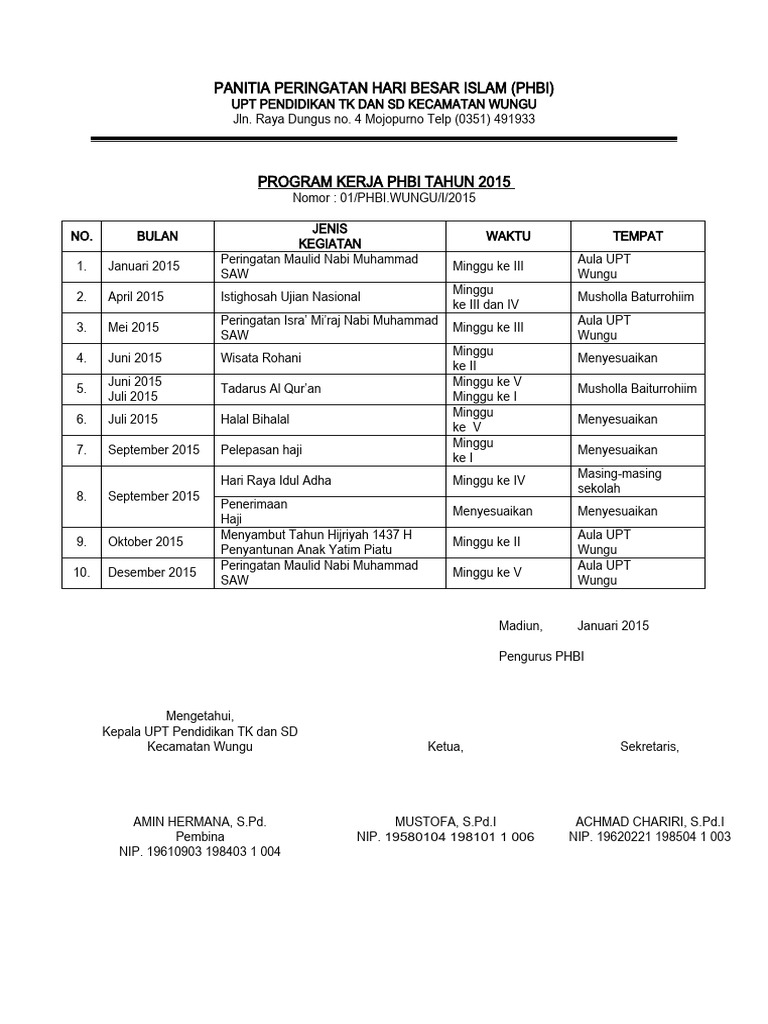 Program Kerja Phbi | PDF