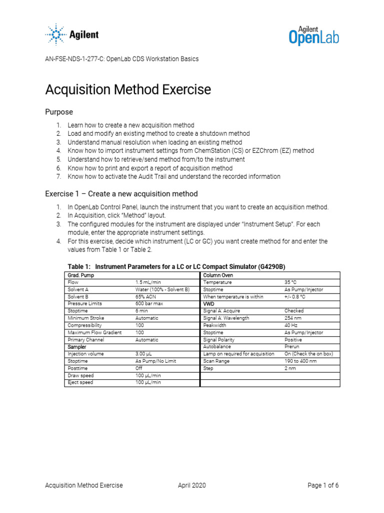 OpenLab CDS Acquisition Method Guide | PDF | Pump | Computer File