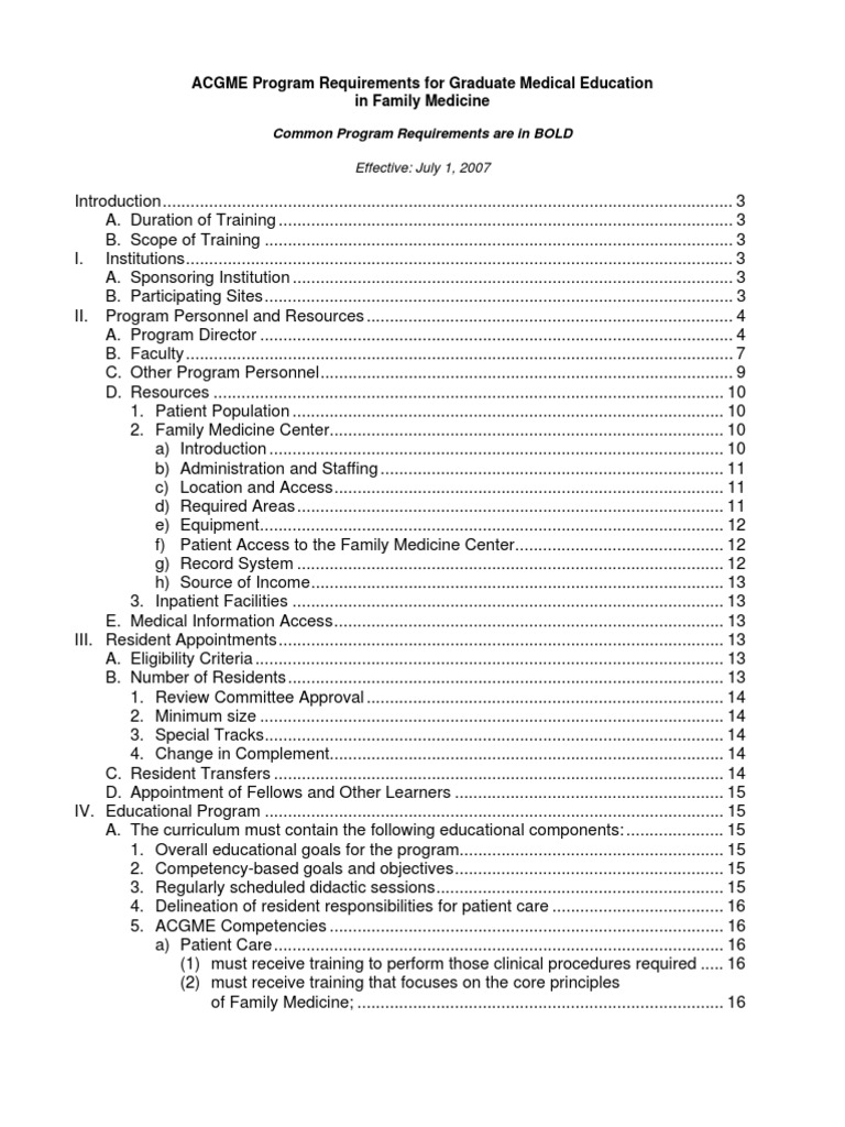 ACGME Program Requirements Family Medicine Residency (Medicine)