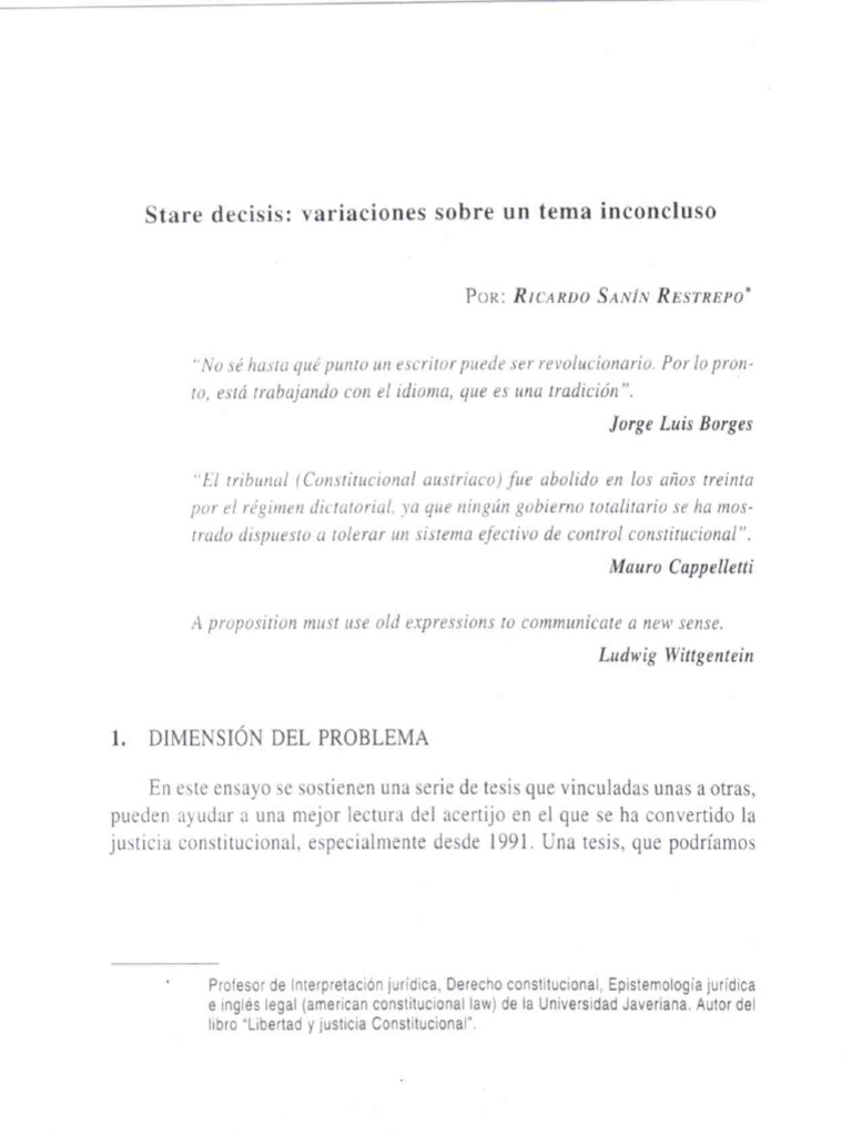 Stare Decisis Variaciones Sobre Un Tema Inconcluso RSR | PDF