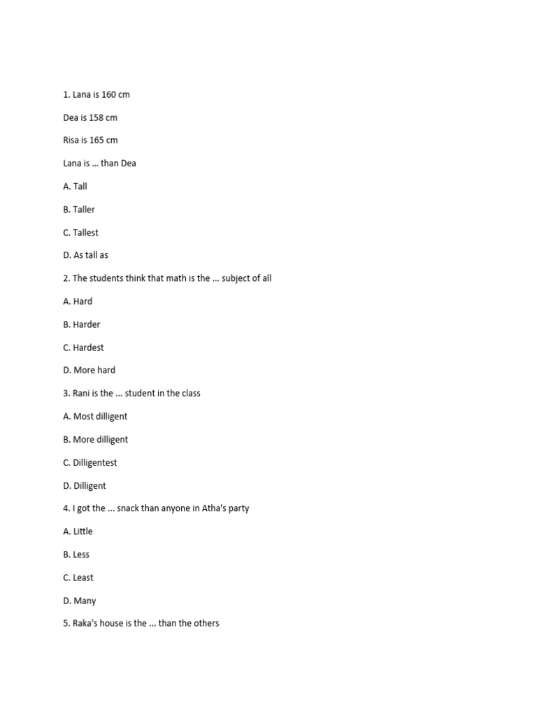 Soal degree of comparison pdf language arts discipline