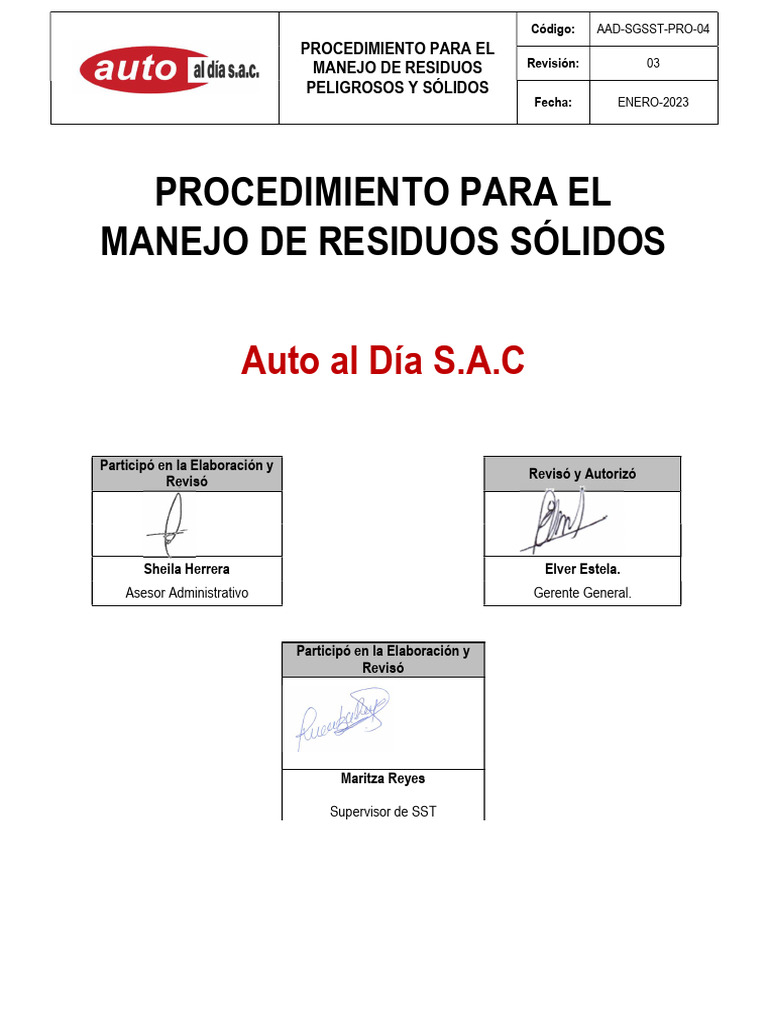 Procedimiento Residuos Peligrosos y Sólidos | PDF | Residuos | Reciclaje