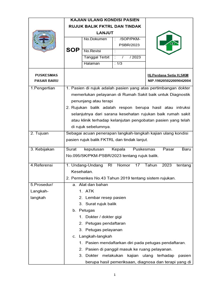 3.7.2.a.3.SOP KAJIAN ULANG PASIEN RUJUK BALIK | PDF | Sains & Matematika