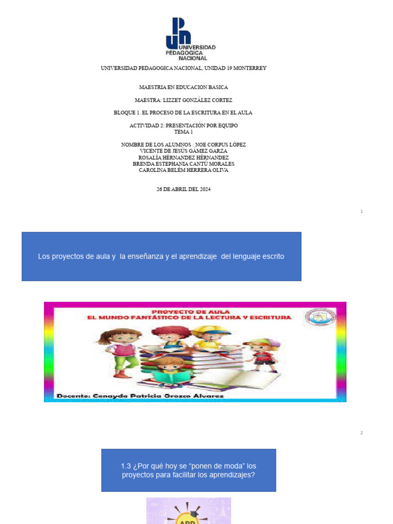 Proyectos de Aula y Lenguaje Escrito | PDF | Enseñando | Aprendizaje