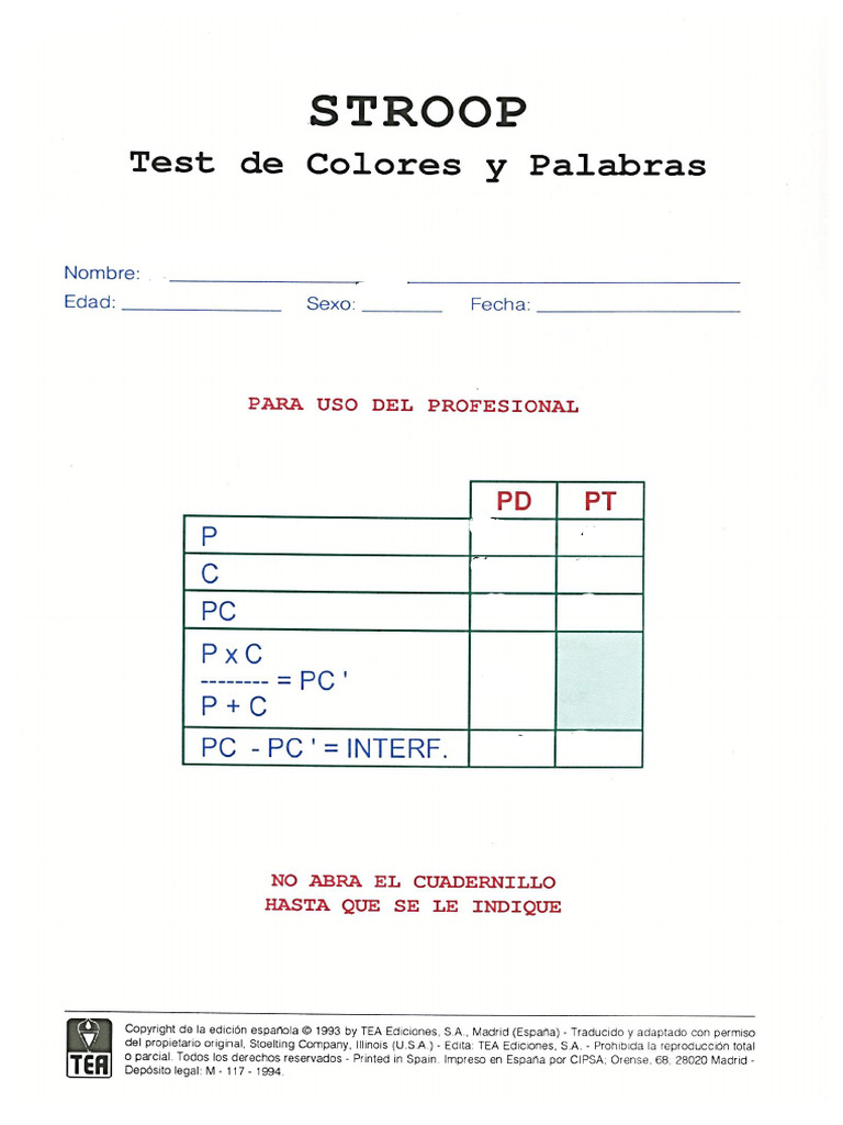Protocolo del Test de Stroop PDF | PDF