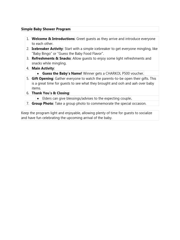 Fun Baby Shower Program Ideas | PDF