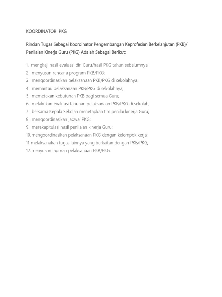 Tugas Koordinator PKB/PKG di Sekolah | PDF