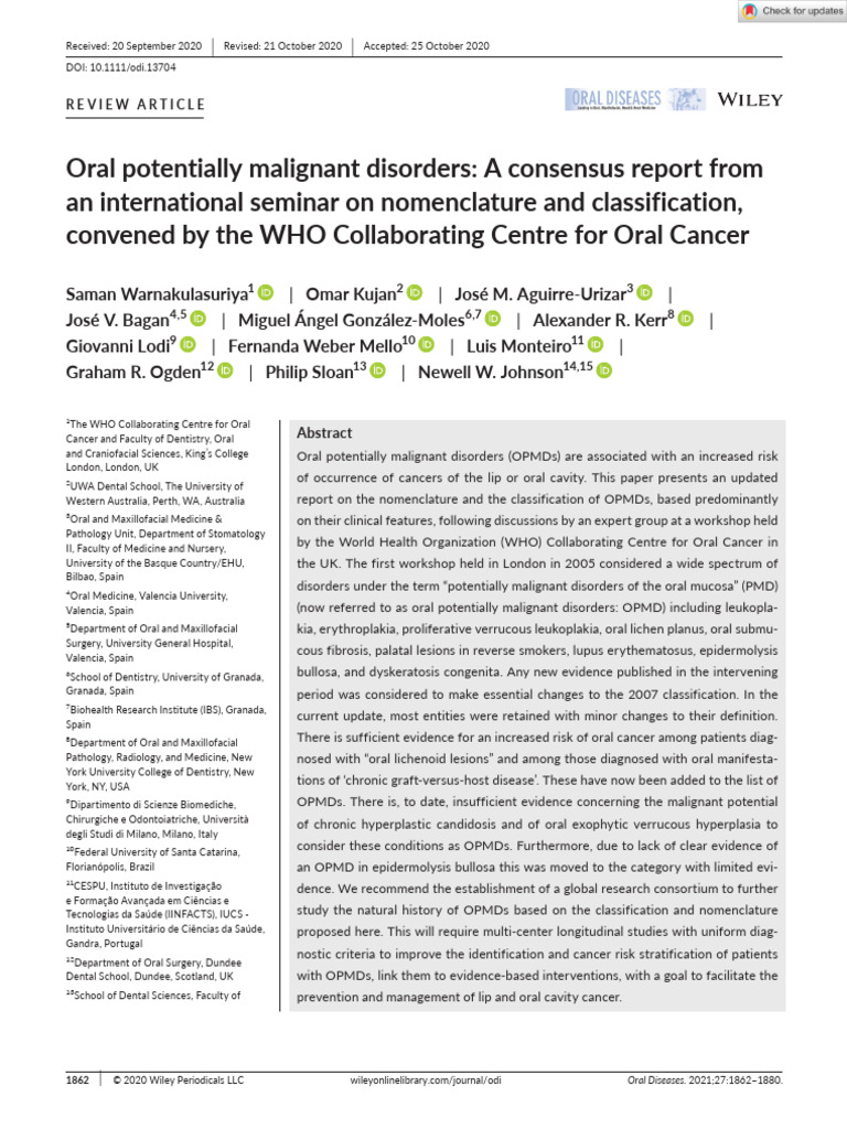Oral Potentially Malignant Disorders Review | PDF | Medical Specialties ...