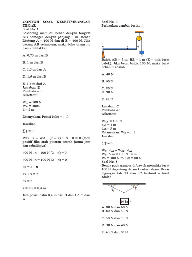 Contoh Soal Kesetimbangan dan Elastisitas Fisika | PDF