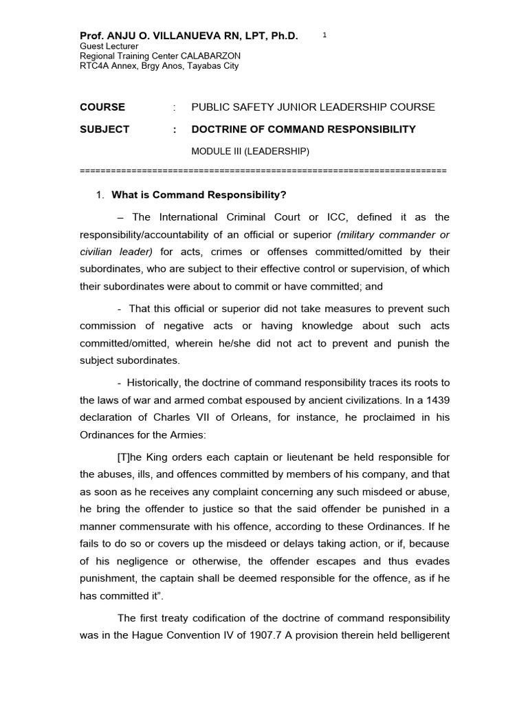 Command Responsibility and the Medina Standard | PDF | Crimes | Crime ...