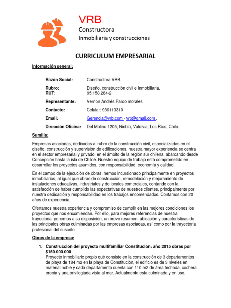 Curriculum Empresarial VRB Constructora | PDF | Derecho | Hogar ...